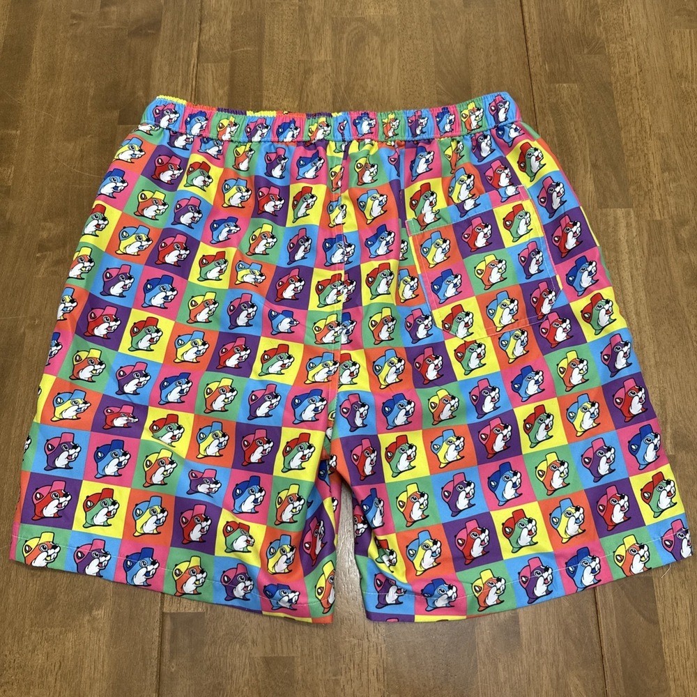 Buc-ees beaver swim trunks men's XL colorful checkered retro brief lined novelty - Picture 3 of 11